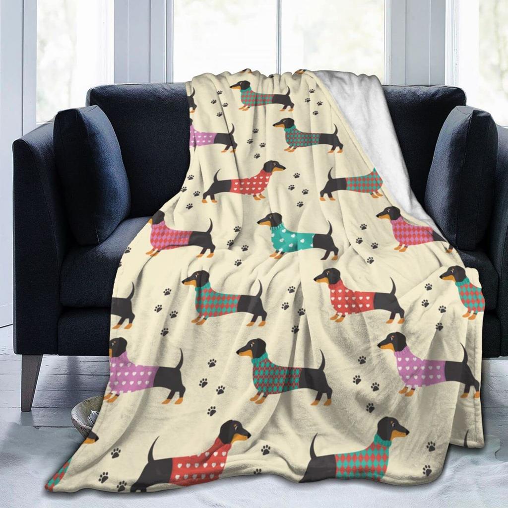 Cute Dachshund Blanket Soft Flannel Cartoon Print Blanket Sofa Bedroom Dormitory Nap Blanket