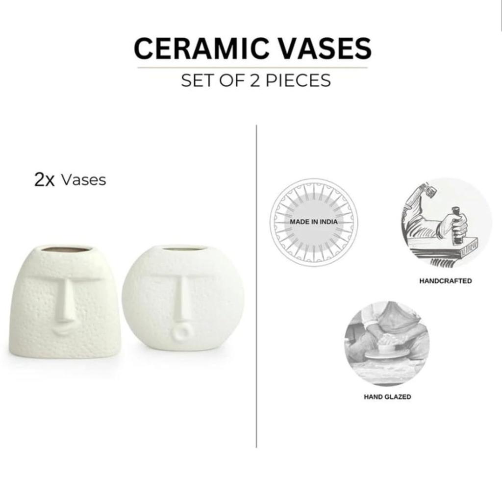 Ceramic White 'Kiss Face Vase' | Vases for Home Decor Decorative Vase for Dried Flowers and Pampas Grass - Set of 2