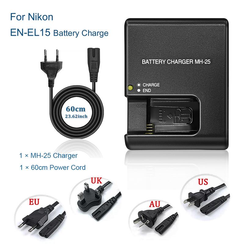 MH-25 MH-25A Charger for Nikon EN-EL15 EN-EL15B ENEL15C ENEL15 Compatibl D800 D810 D600 D500 D7000 D7200 D730 D750 V1 Cameras US PLUG