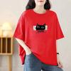 Cotton Short Sleeve T-shirt Women Loose Fashion Medium Sleeve Tops Summer Vintage T-Shirt