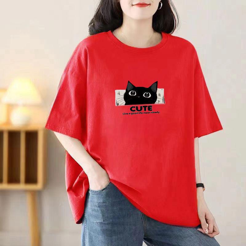 Cotton Short Sleeve T-shirt Women Loose Fashion Medium Sleeve Tops Summer Vintage T-Shirt