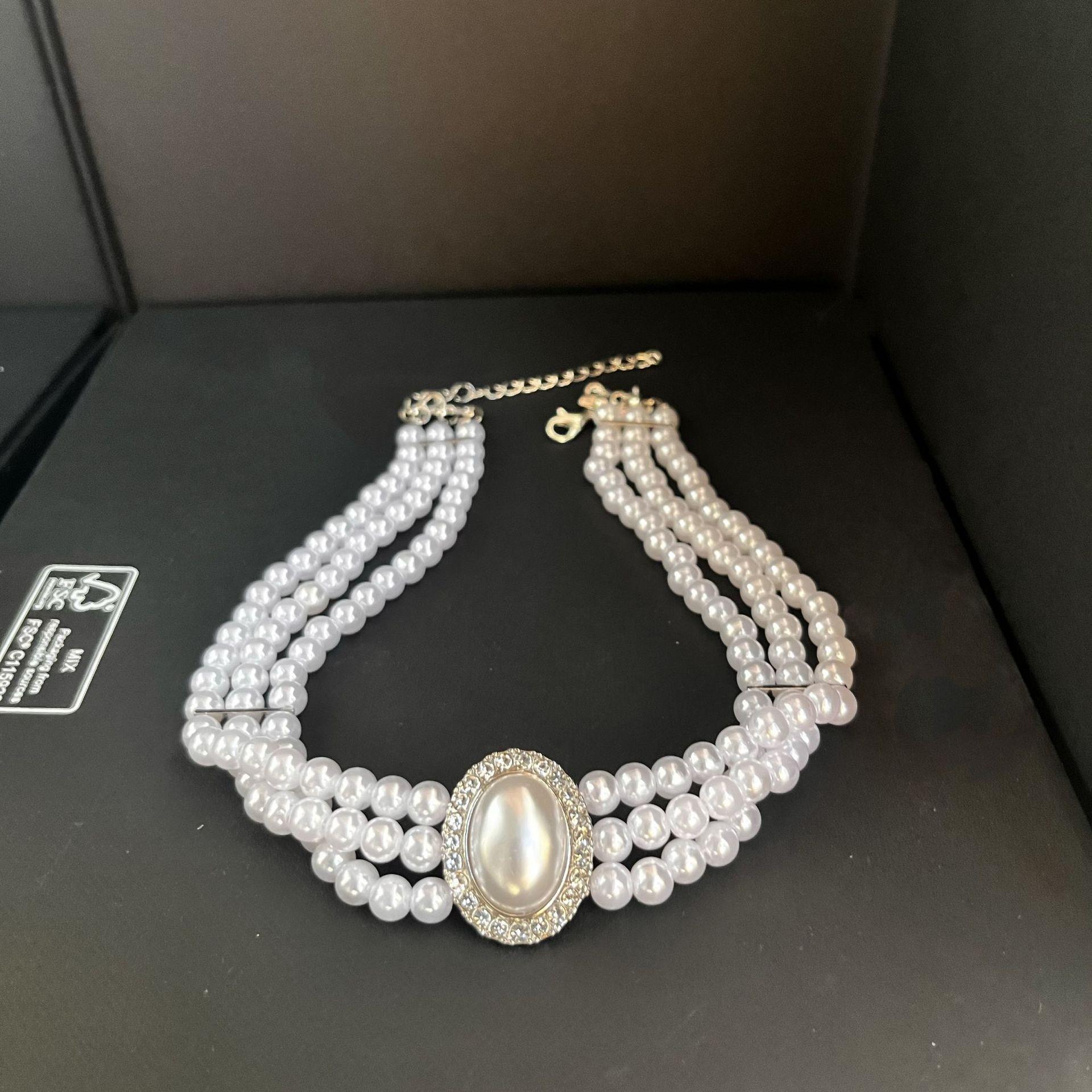 Women s Multi-Layer Pearl and Rhinestone Choker Necklace