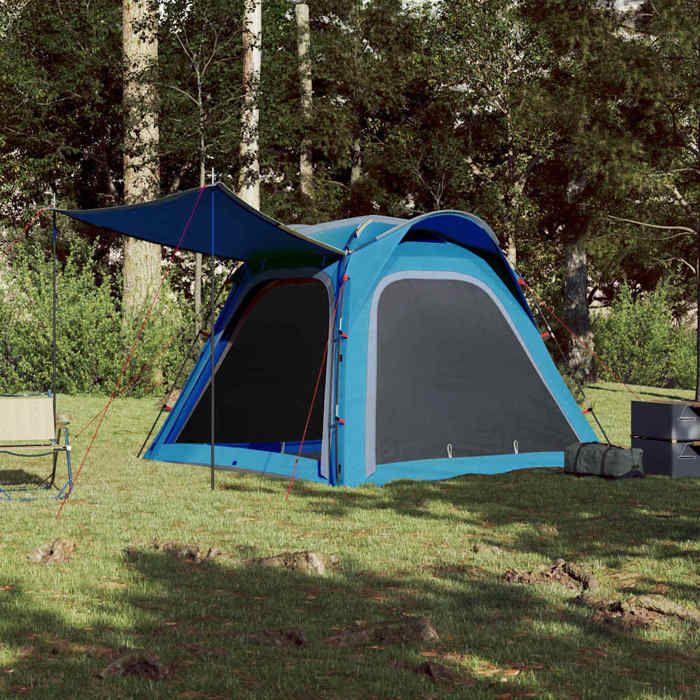 VidaXL Camping Tent 4 Person, Shade Tent with Carry Bag, Portable Awning with Sidewalls, Blue 94357
