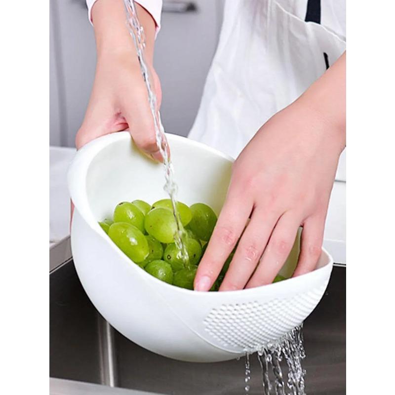 1PC- Silicone Colander Rice Bowl Drain Basket Fruit Bowl Washing Drain Basket with Handle Washing Basket Home Kitchen Organizer