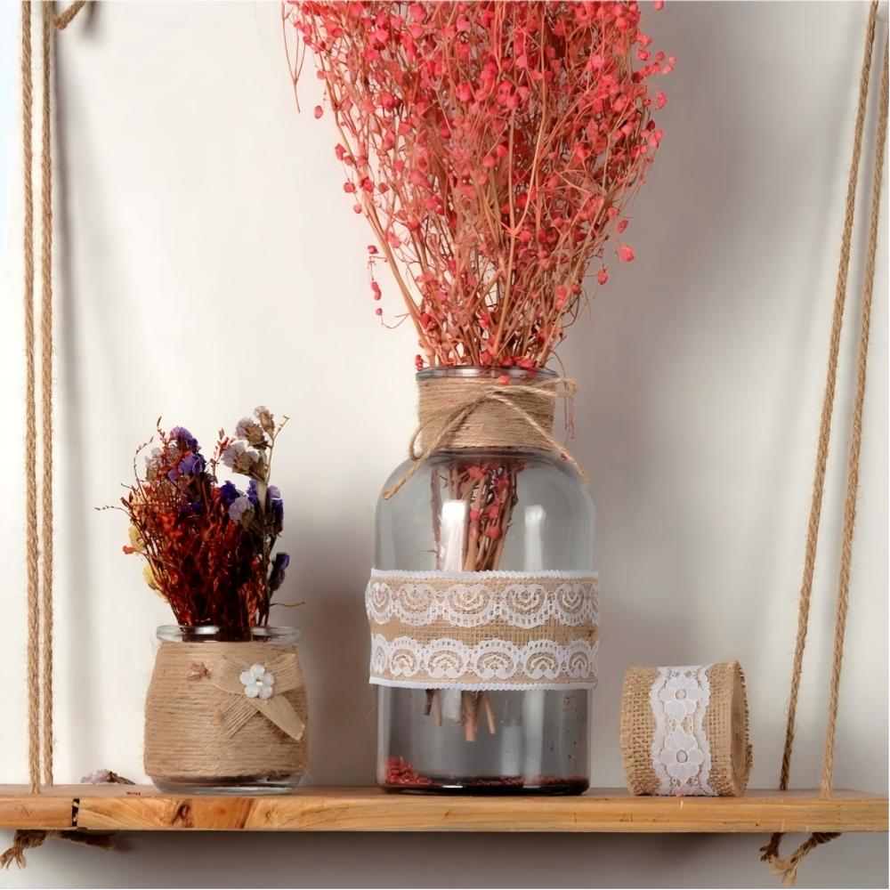1 Rol 2M×5cm Natuurlijk Jute Linnen Lint, Rustiek Vintage Linnen Kantrand voor Bruiloftsdecoratie, Kerstfeest & Knutselbenodigdheden