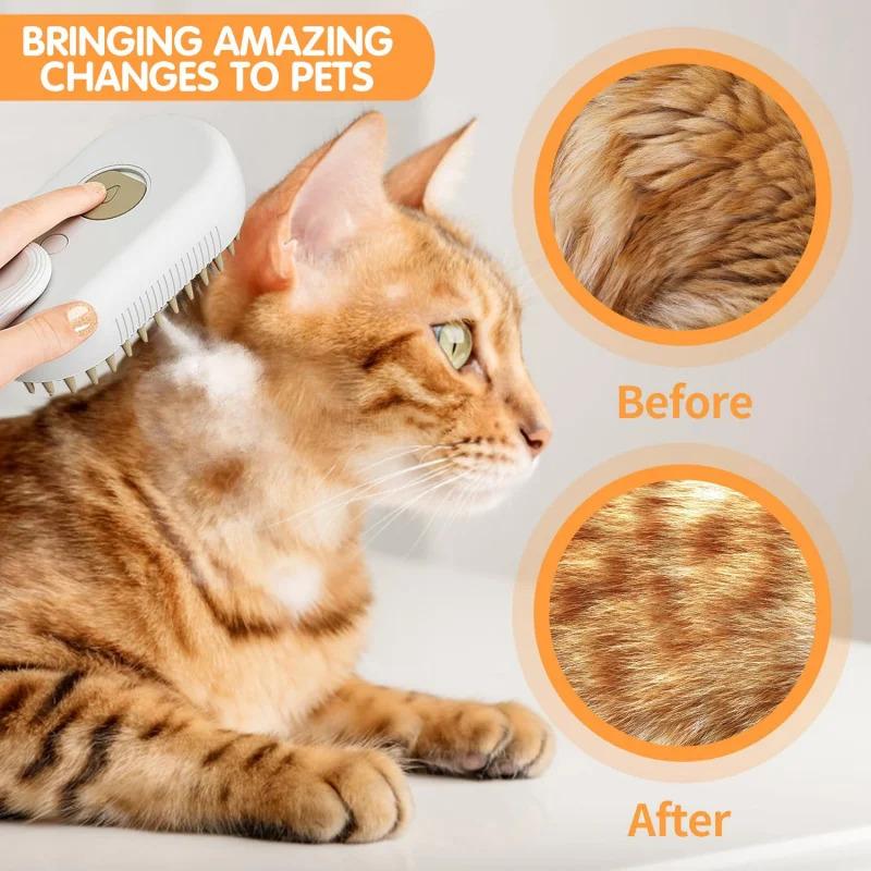 4 in 1 Steam Pet Brush Electric Spray Cat Dog Grooming Comb Massage Deshedding Loose Hair Removal No Bath