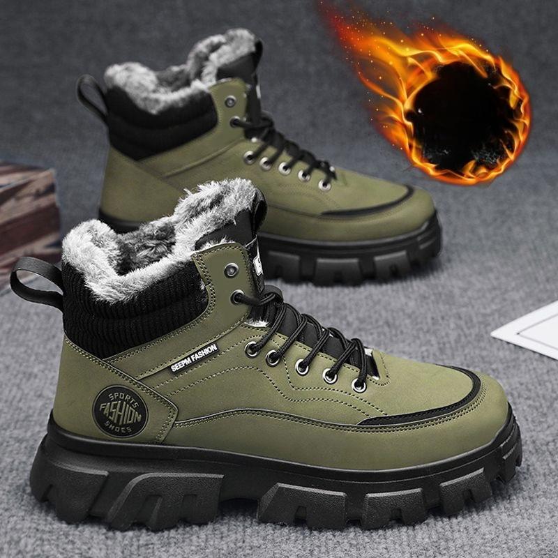 Winter High Top Thick Men's Snow Boots Thick Soled Wear-resistant Anti Slip Ankle Boots Wide Head Outdoor Waterproof Work Shoes