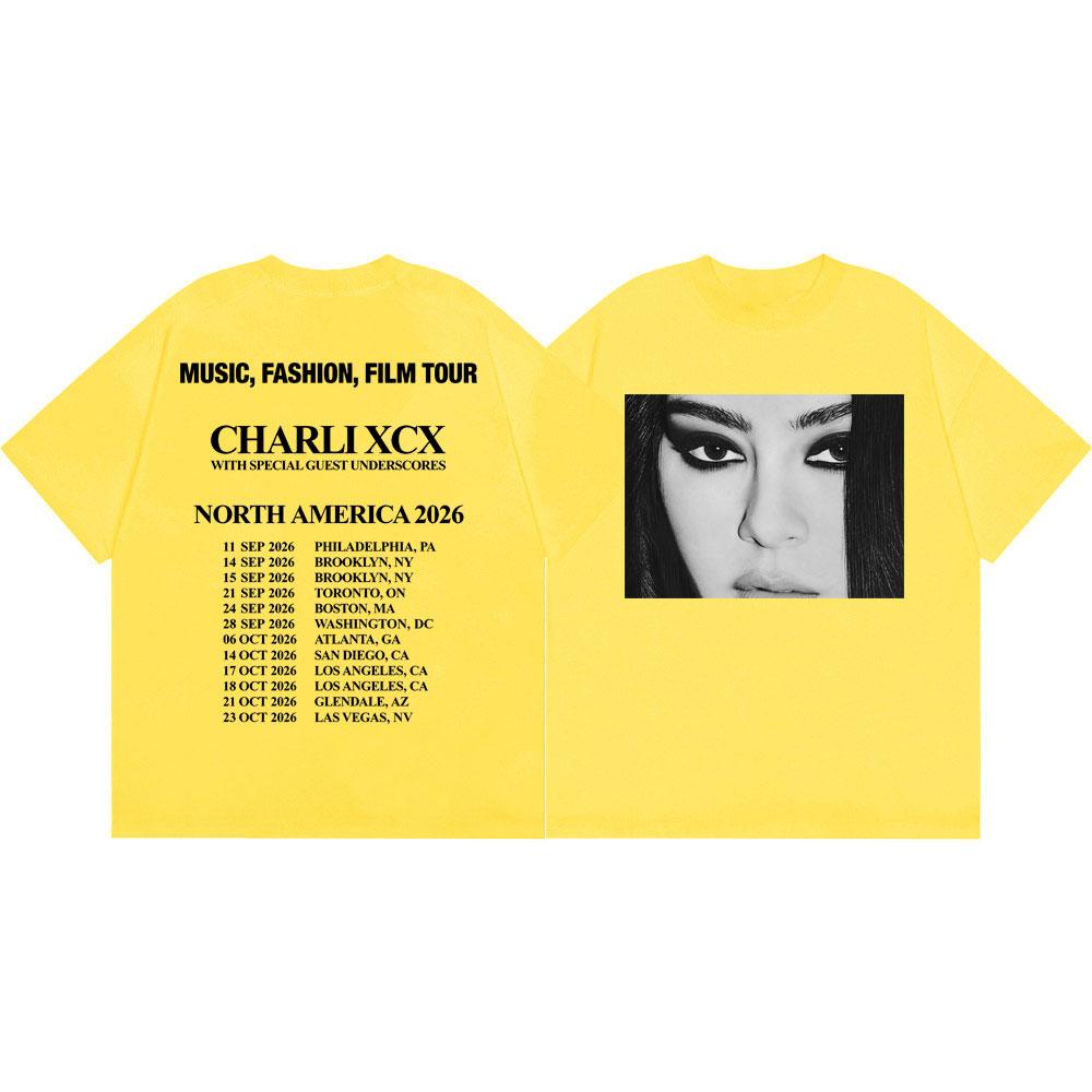 Charli Xcx Music Fashion Film Tour 2026 T Shirt Men Women Vintage Aesthetic T-shirt High Quality Cotton Short Sleeve T-shirts