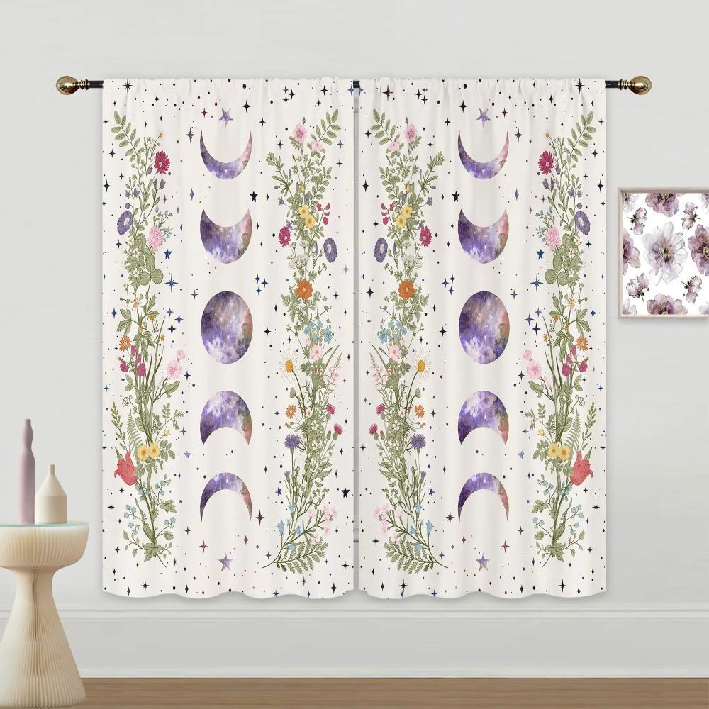 2pcs Sun Moon Curtain Constellation Window Curtains Gothic Boho Mandala Curtains For Living Room, Bedroom, Kitchen, Home Decor