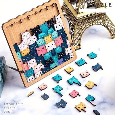 62 Pcs Cartoon Cute Cats Super Difficult Jigsaw Puzzle Wooden Cute Animals Kitty Puzzles Educational Toy for Kids & Adults