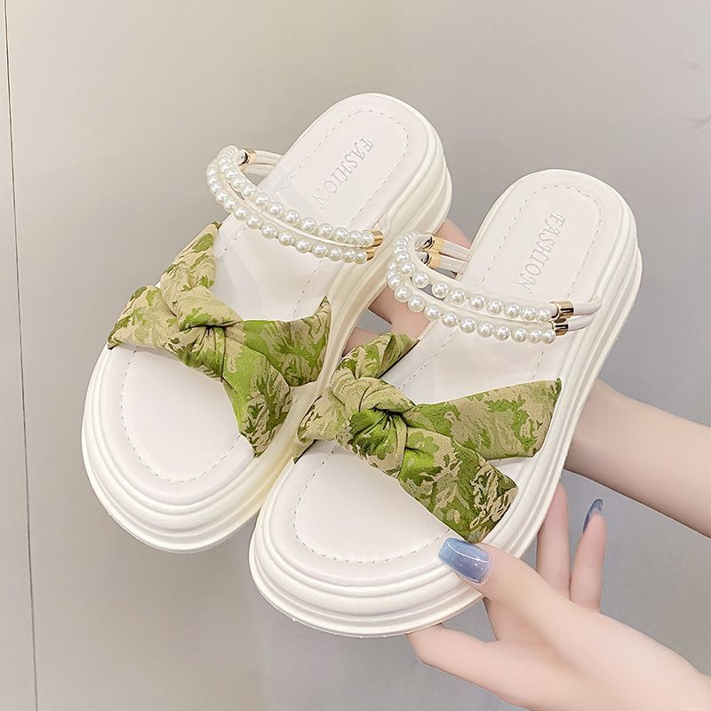 Women's Sandals Pearl Roman Style Platform Green Ladies Shoes Beach 2025 Luxury Summer Comfortable Cheap Liquidation Sale Sales