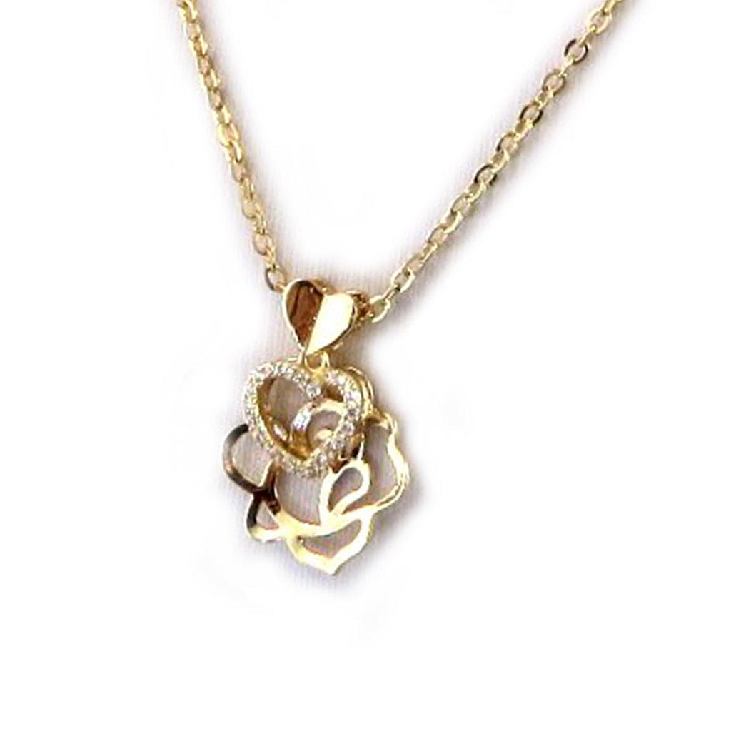 Les Trésors De Lily [M8900] - Gold Plated Necklace 'Rosa Romantica' Golden White (love) - 20x15 Mm