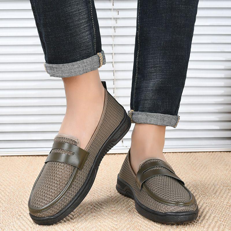 Herren Sommer Mesh Schuhe Atmungsaktiv Hohle Leichte Herren Sandalen Flache Sohle Rutschfest Ein Fuß Arbeitsschuhe Herren