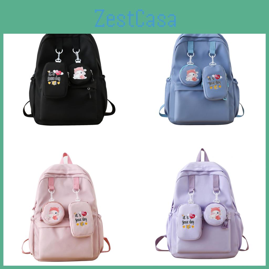 Print Girl Oxford Backpack Breathable Laptop Compartment School Use Students