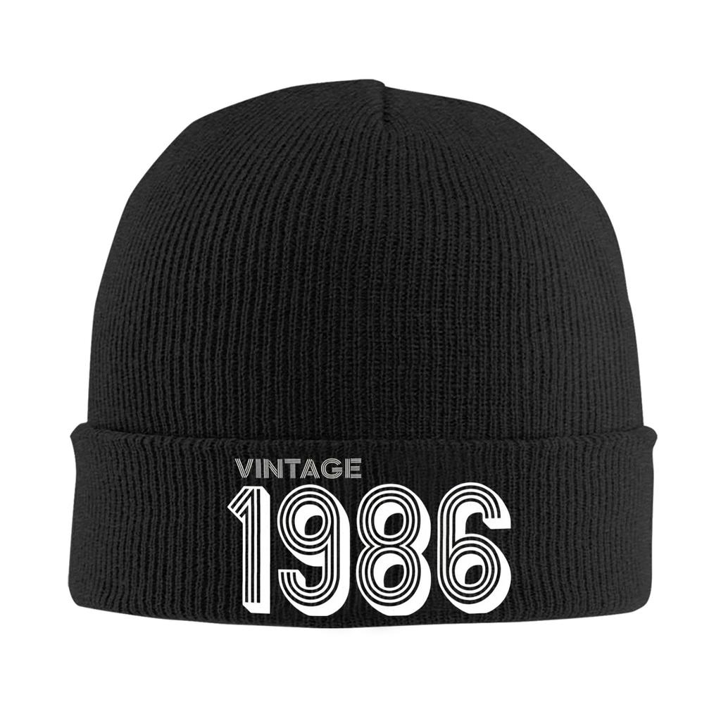 Born in 1986 vintage age 40 years old funny 40th birthday Rib Knit Cuffed Beanie For Unisex  Warm Knitted Skull Cap