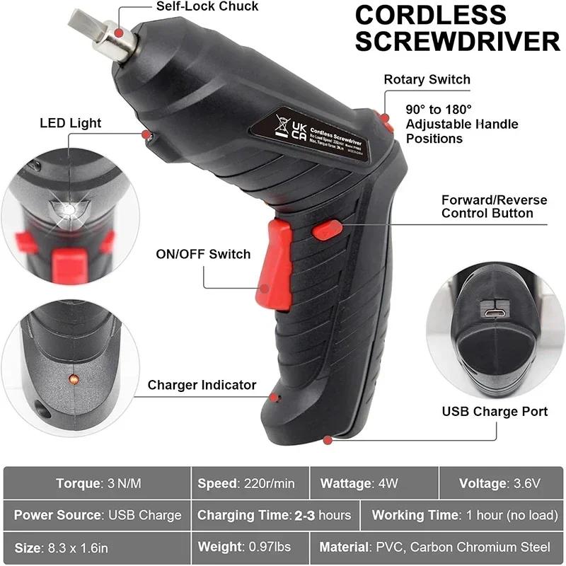 3.6V Electric Screwdriver Battery Rechargeable Portable Screwdriver Wireless Screwdriver Multi-function Drill Tool Set