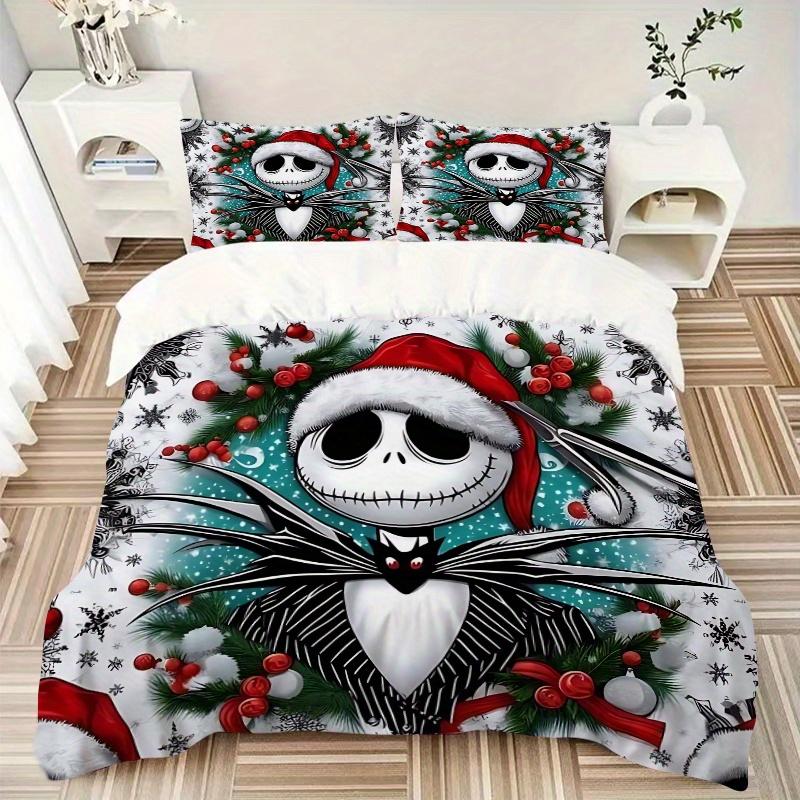 3pcs Christmas Jack Bedding Set Includes Quilt Cover and Pillowcases, Suitable for All Seasons B006