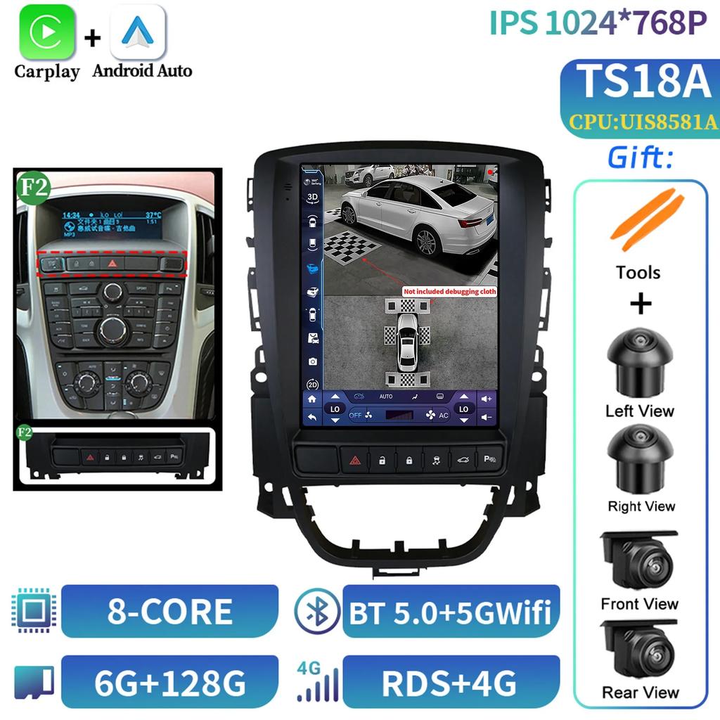 9,7 Zoll Autoradio Android 14 Für Opel Astra Buick Verano 2009-2015 Multimedia Navigation Kabelloses CarPlay Headunit Touchscreen