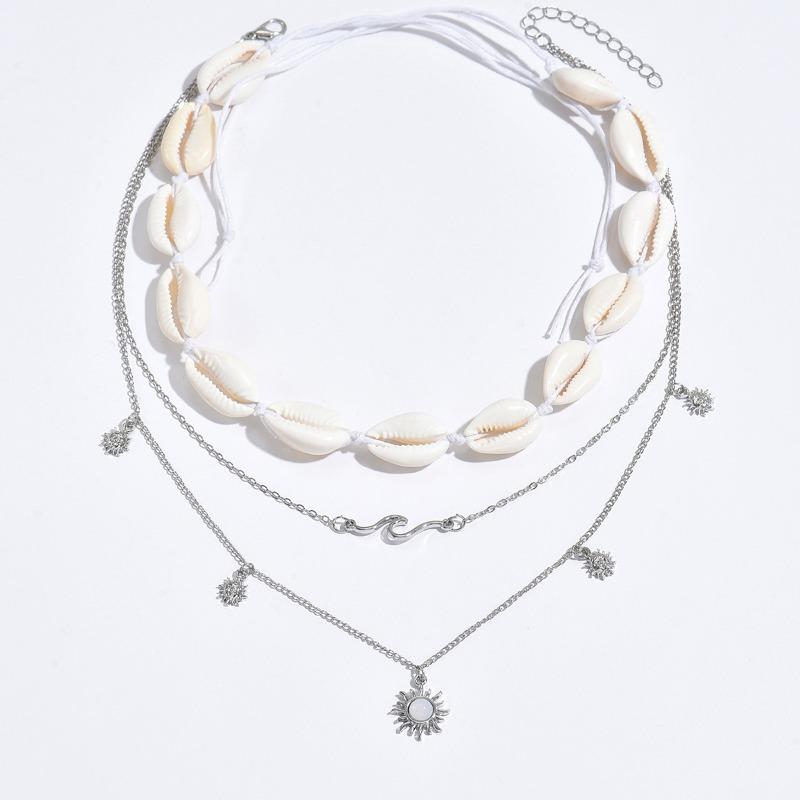 Seaside Sun Necklace Jewelry Versatile Vacation Style Shell String Chain Multi-layer Design Necklace