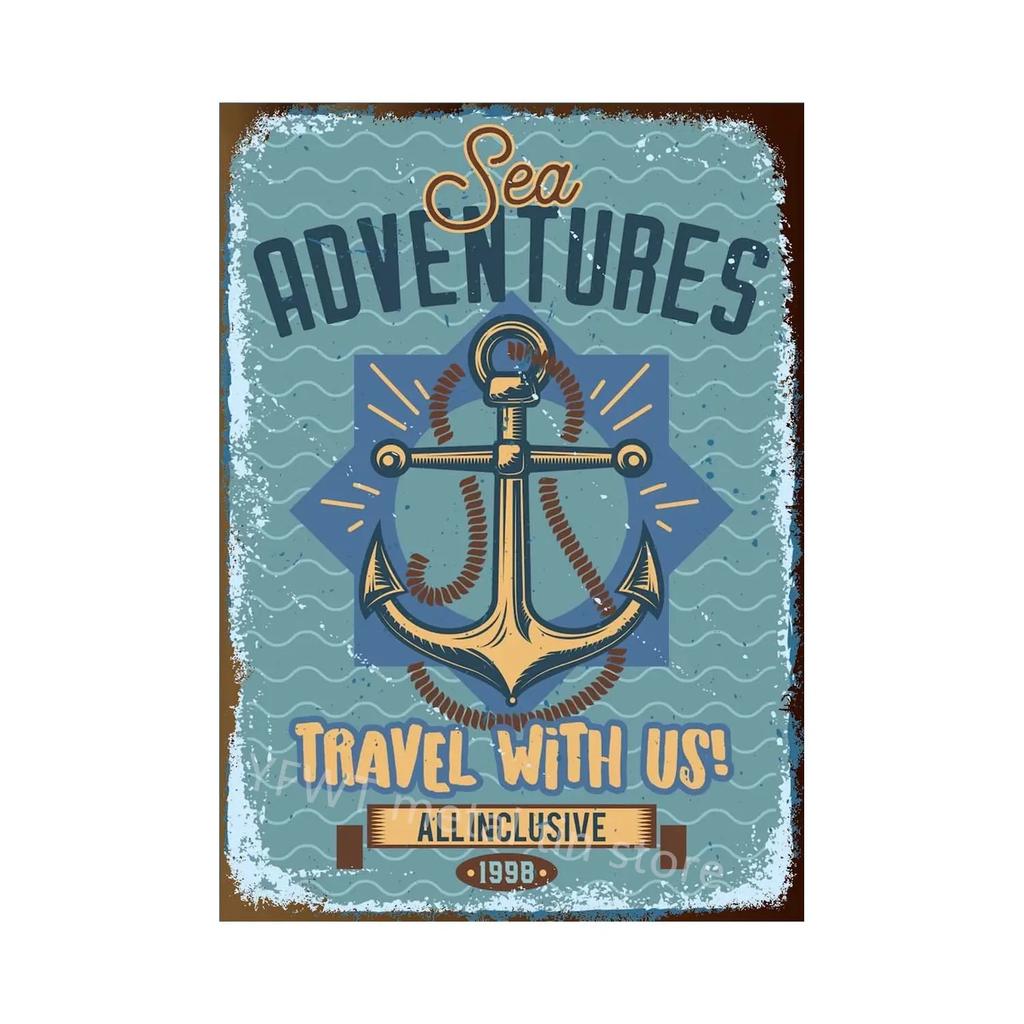 1pc Anchor Navigation Tin Sign Metal Signs Vintage Nautical Dream Art for Beach Beach House Seaside Man Cave Wall Decoration
