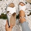 Flat Casual Slippers with Cross Belt Buckle Solid Color Beach Shoes