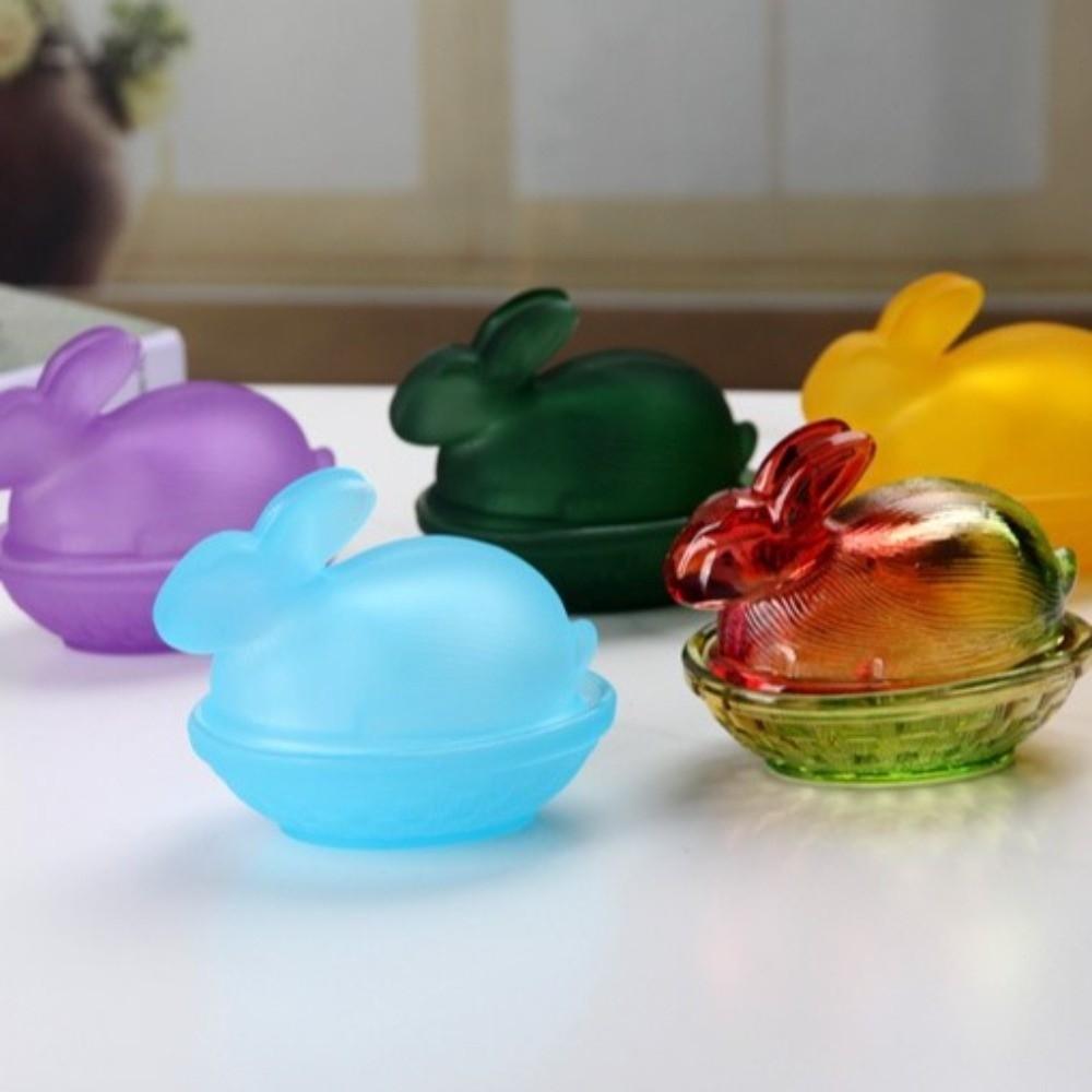 Multi-Color Easter Rabbits Candy Dish Festive with Lid Cookies Candy Bowl Glass Rabbit Storage Jar Festive Snack Serving