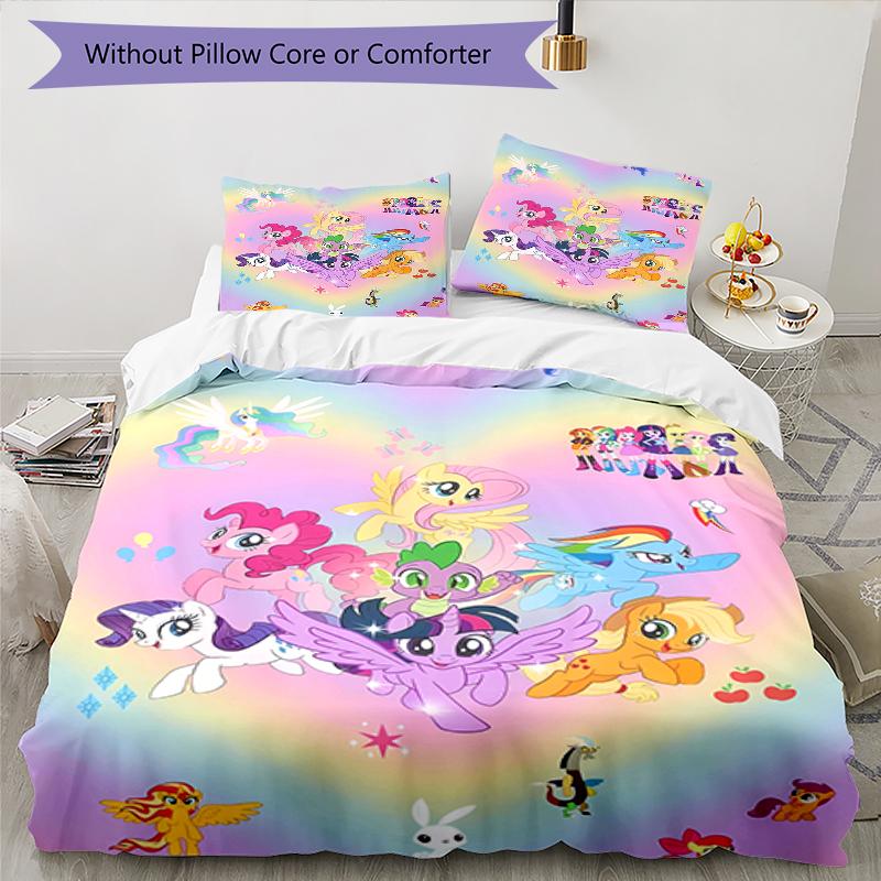3pcs My Little Pony3 Design Cover Set - HD Printed Bedding with 1 Cover and 2 Pillowcases - Perfect for Home and Dorm Decor