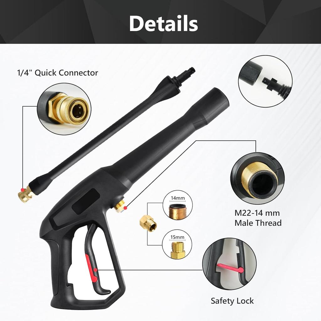 Pressure Washer Gun with 5 Pcs Quick Connect Nozzles,Compatible with Karcher, Ryobi,Powerstroke,Greenworks, Husky, Raptor Blast,Electric Power