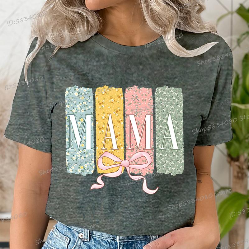 Floral Mama Coquette Bow Tshirt Mothers Day Fashion Casual Tops Boho Mama Shirt Design Floral Spring Gift for Mom Funny T Shirt