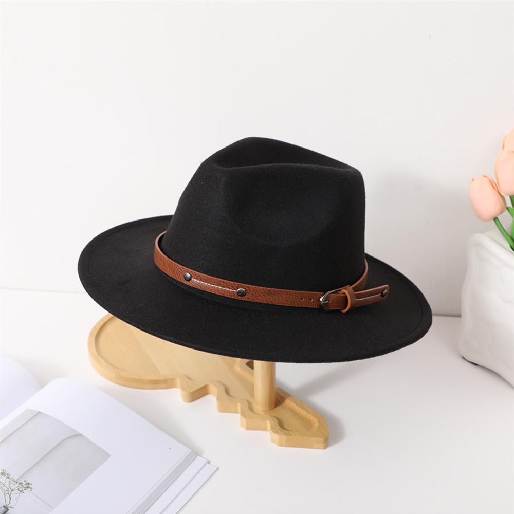 Outdoor Casual Panama Hats Autumn Church Buckle Hat With Belt Winter Retro Jazz Cap Trendy Wide Brim Felt Hats British Flat Hats