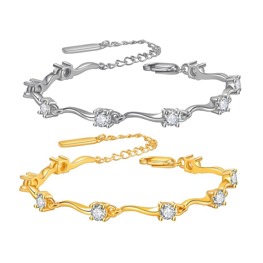 2pcs Thin Couple Bracelets Rhinestone Light Luxury Bracelet Trendy Crystal Wave Bracelet  Friends