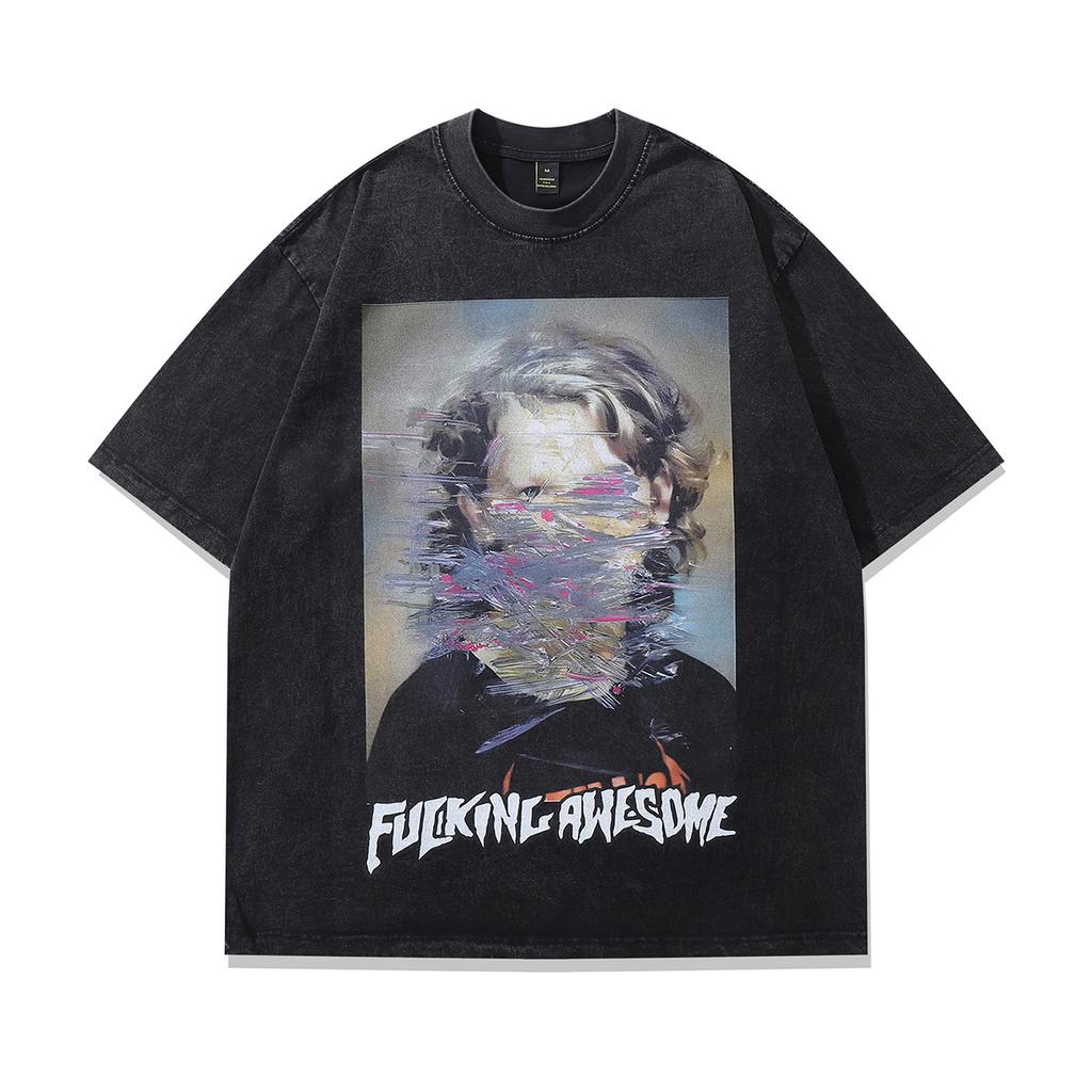 American High Street Doberman Gangster Printed Washed Old Short Sleeve T-Shirt Men'S And Women'S Vintage Vintage Half Sleeve