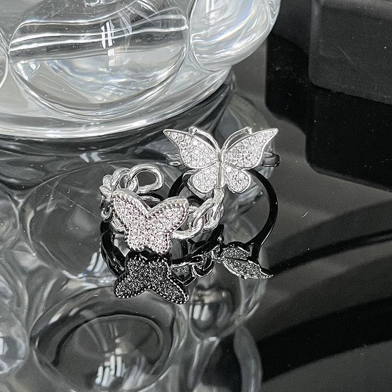 Butterfly Opening Ring Female Niche Design Advanced Cold Wind Full Diamond Zircon Personality Sweet Cool Wind Index Finger Ring