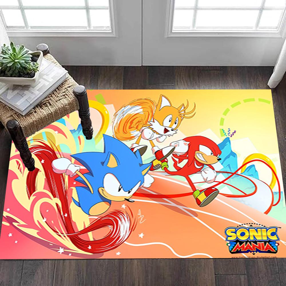 Sonic The Hedgehog Group Decoration,Carpet,Living Room,Bedroom, Non-slip,Square rug
