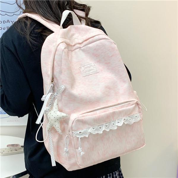 Schoolbag female ins wind Japanese primary school students high value Korean backpack junior high school students niche simple lace backpack