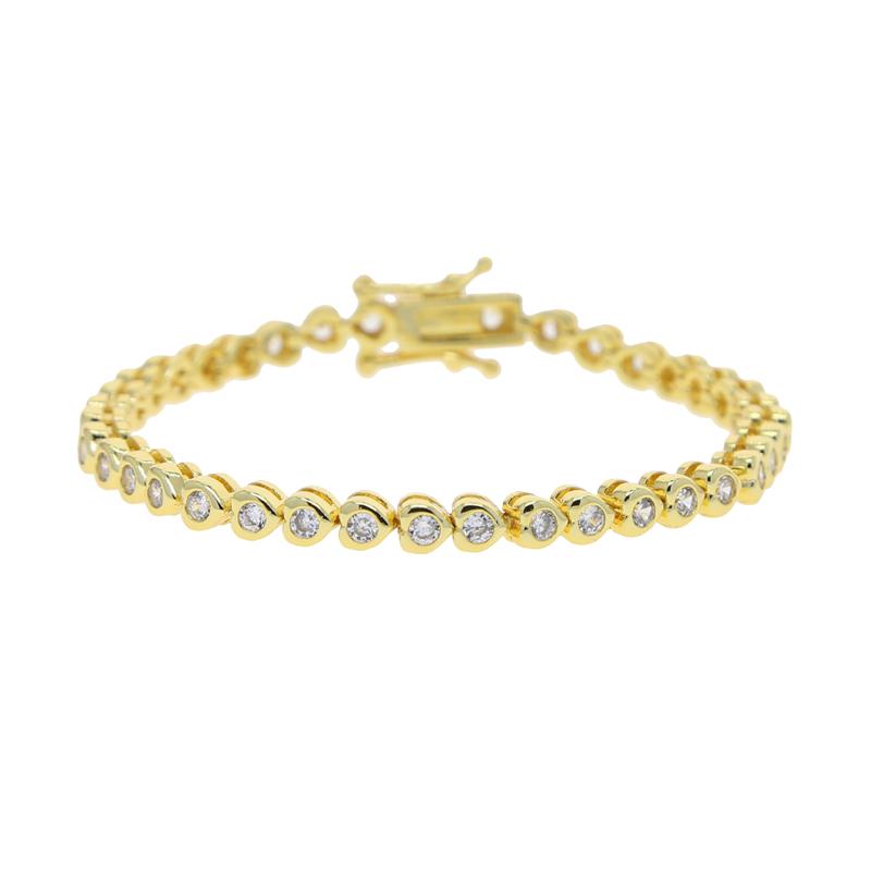 2023 New Arrival Gold Plated Fashion Women Jewelry CZ Cluster Heart Shape Bezel Round Diamond Tennis Bracelet 17cm