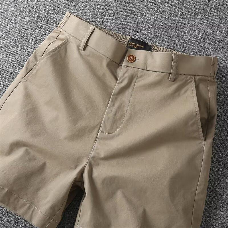 Men's Summer Casual Shorts Pure Cotton Solid Color Stretchy Straight Pants Trendy Hight Waist Elastic Waist Quarter Beach Pants