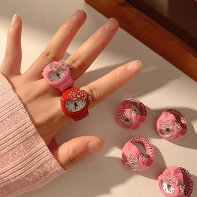 Clock Ring Bow Water Diamond Cute Simple Fashionable Unique Ring Versatile Colorful Ring Watch Exquisite Gift