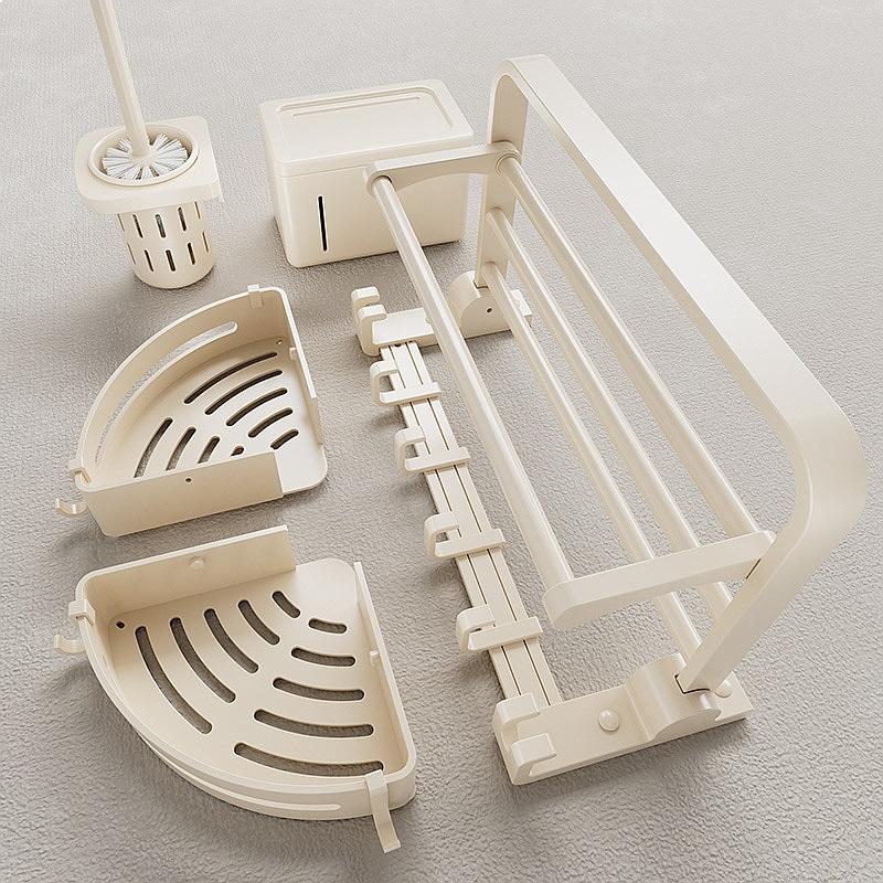 Cream Space Aluminum Towel Rack No Drill Bathroom Towel Holder Wall Mount Organizer Set