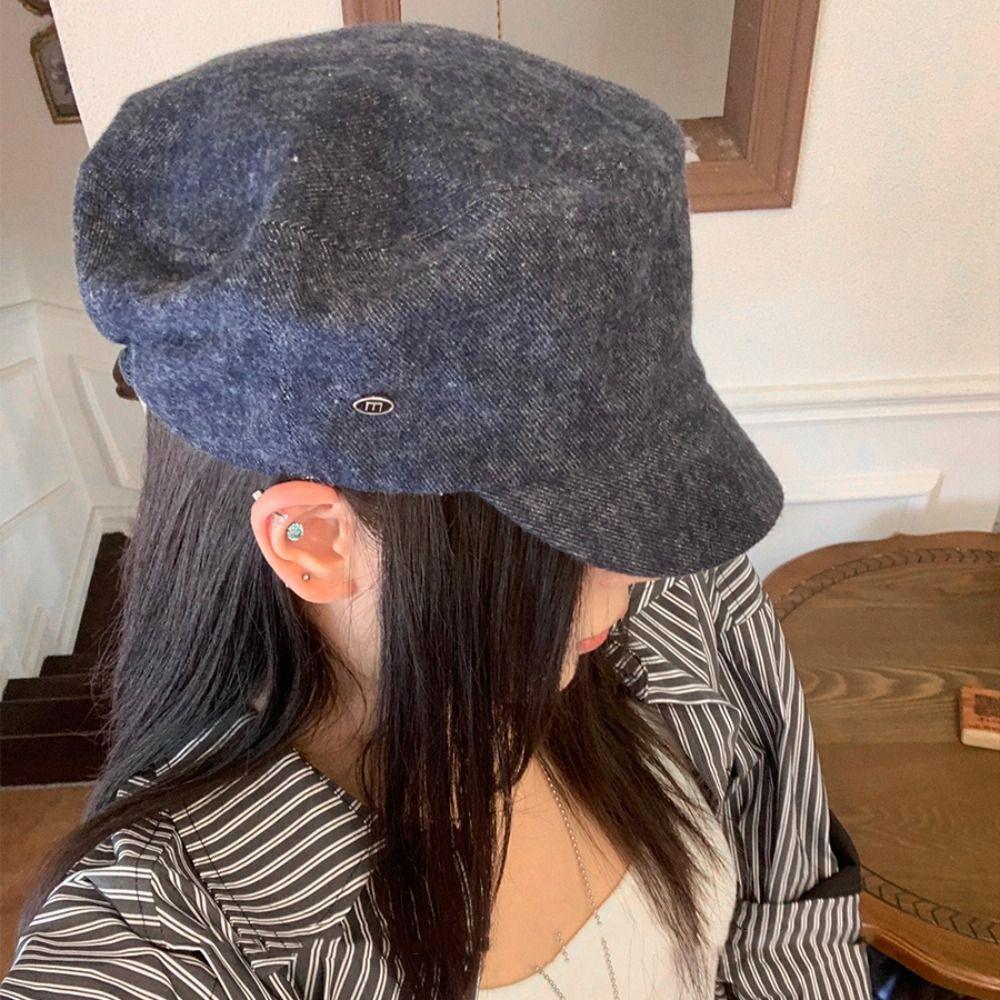 Flat Brim British Style Painter Cap Y2k Octagonal Hat Korean Demin Beret Streetwear