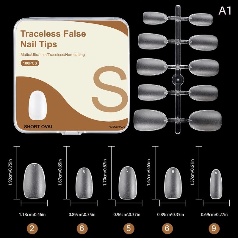 

100Pcs/box Single Size Full Cover False Nail Tips Clear Press On The Tip Nail Extension Short Trapezoid Rllipse Almond Style