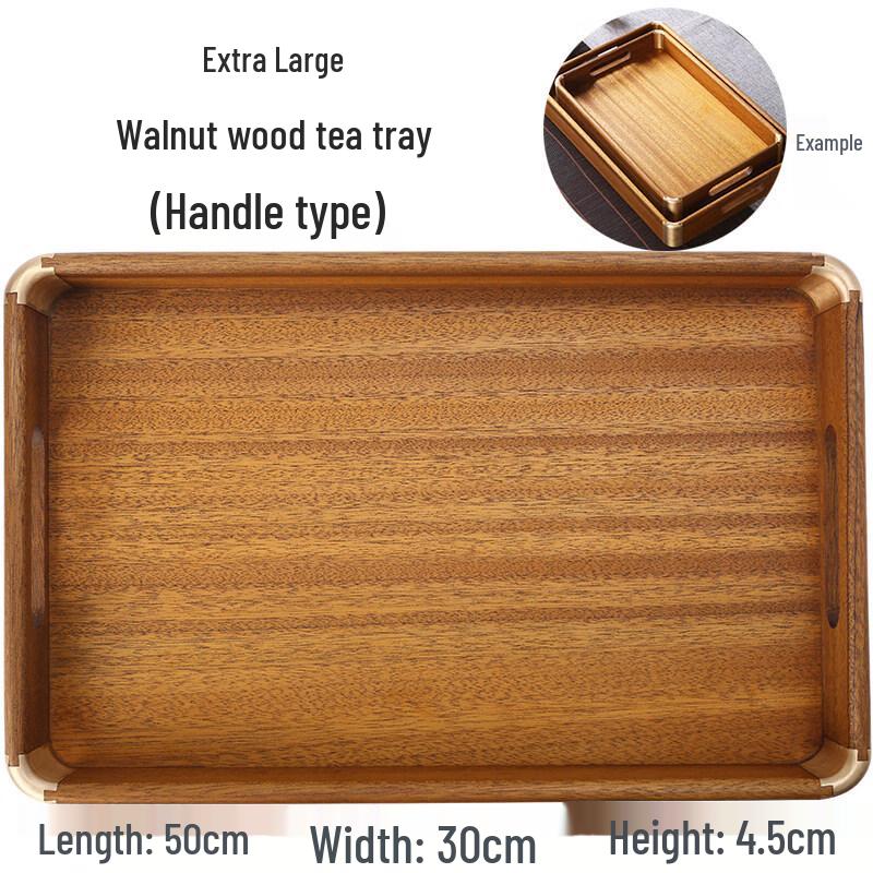 Extra Large Natural Walnut Wood Tea Tray with Handle