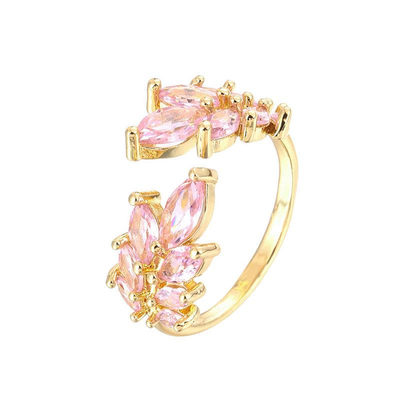 Elegant Wheat Ear Ladies' Ring: Adjustable Copper Band with Zircon Inlay