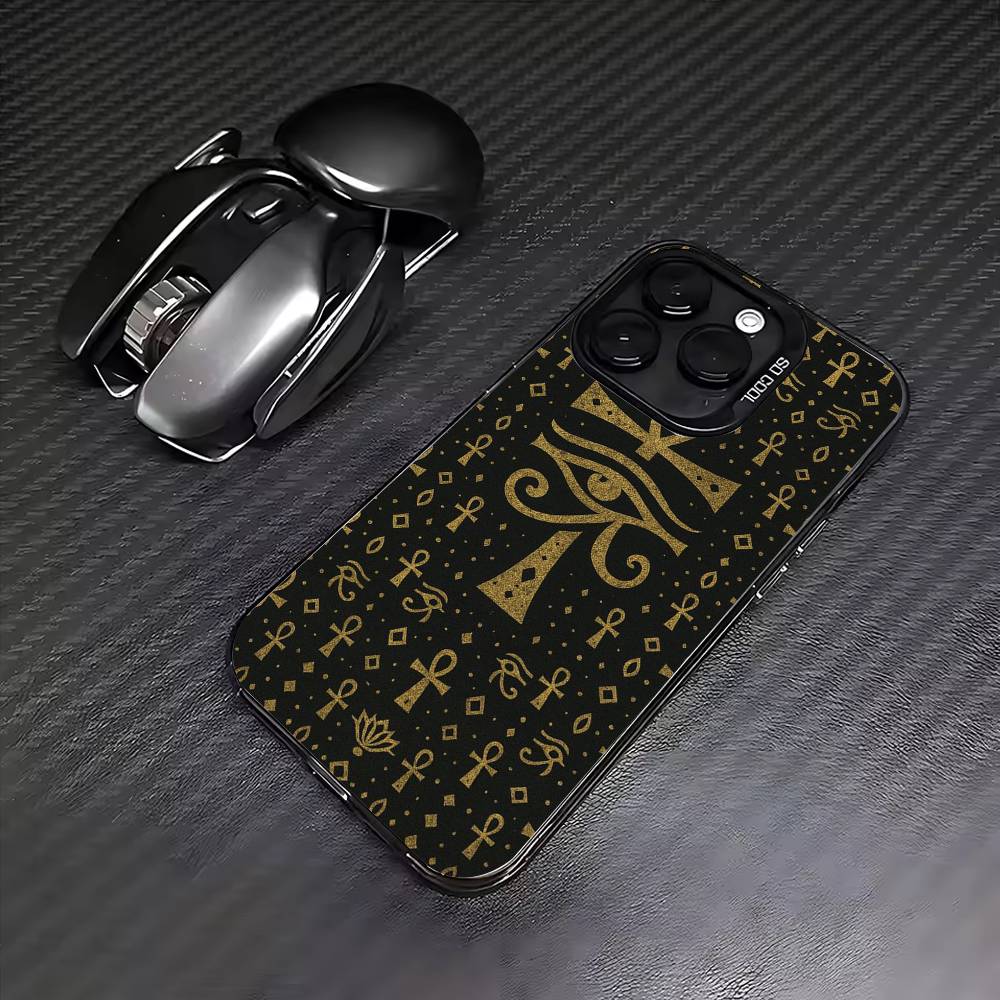 Egyptian Eye Of Horus Phone Case For iPhone17,16,15,14,13,12,11 Plus,Pro Max Colored Silver Plated Inside Cover