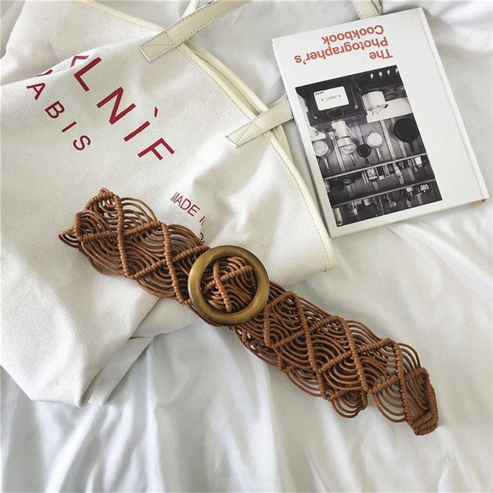 Dress Waistbands Accessories Ethnic Style Belts Women Waist Chain Round Wooden Button Braided Belt