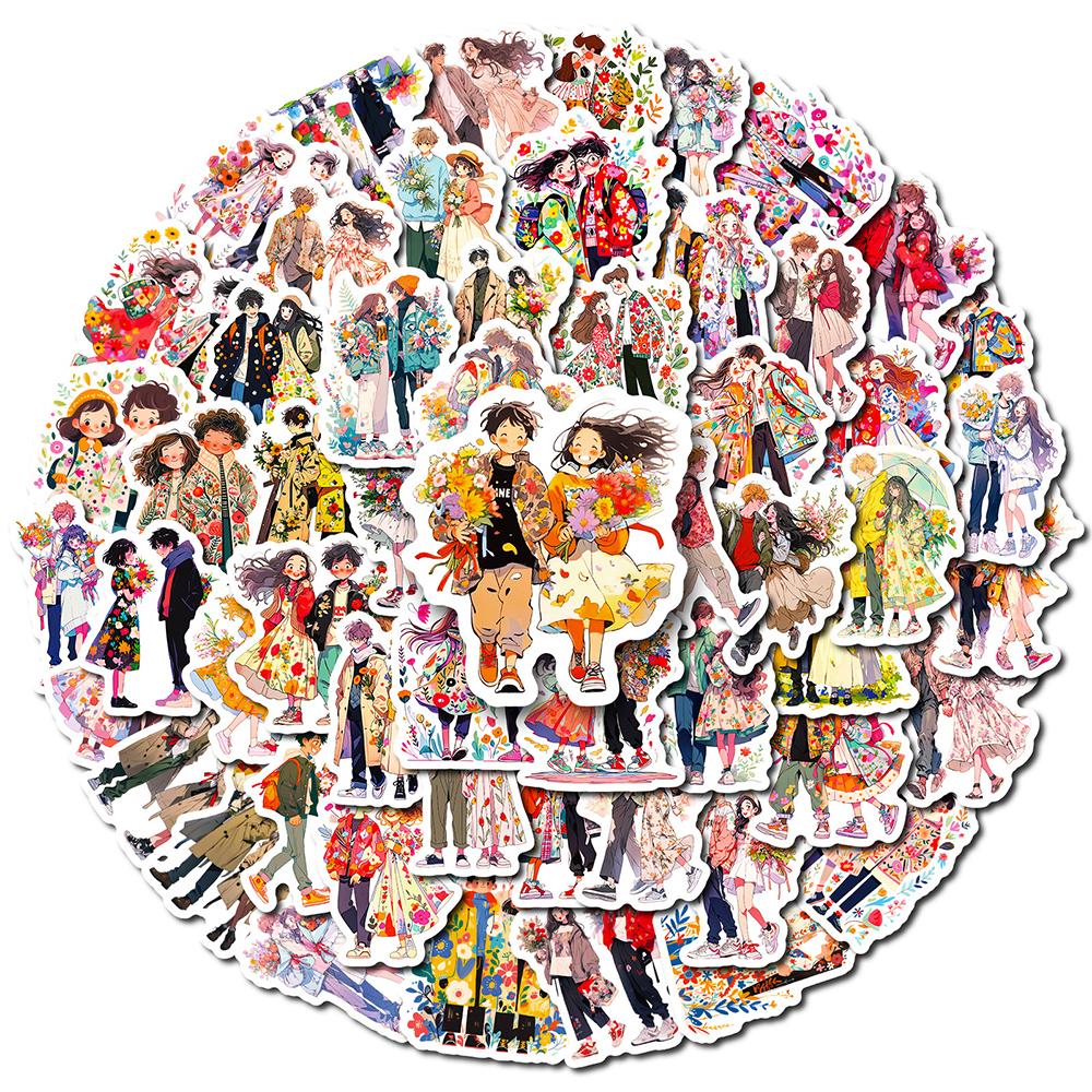 10/30/56pcs Cute Colorful Couple Anime Graffiti Stickers Cartoon Romantic Flowers Decals Notebook Phone Water Bottle Sticker Toy