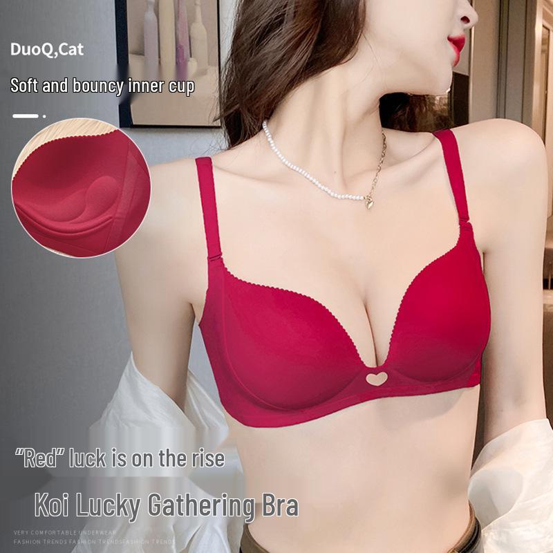 Oryginalna Czerwona Bielizna Ślubna Push-Up Zestaw Biustonosza z Bocznym Wsparciem