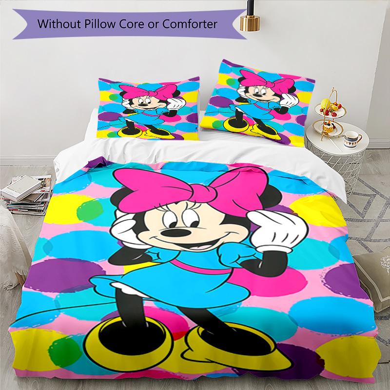 Minnie Mouse Party Decorations 3‑Piece Bedding Set,Soft Breathable Duvet Cover with 12 Pillowcases,Multi‑Scene for Bedroom Dorm,Perfect Holiday Birthd