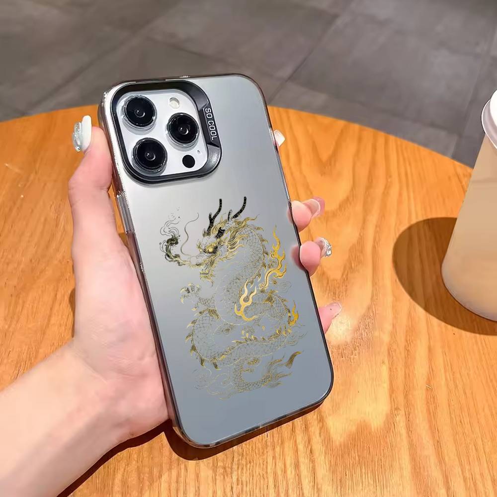 Fashion D-Dragon Animal Pattern Phone Case For iPhone17,16,15,14,13,12,11,Pro,MAX Gray Matte Silicone Black Cover