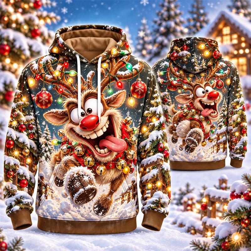Kreative Weihnachts-Hoodie-Kollektion Mit Lustigem Lebkuchen-Rentier-Grafik Kapuzenpullover Weihnachtsfeier-Outfit Pullover